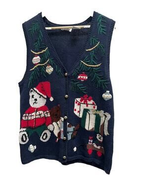 Capacity Christmas Sweater Vest Womens S Santa Gifts Embroidered Navy Holiday
